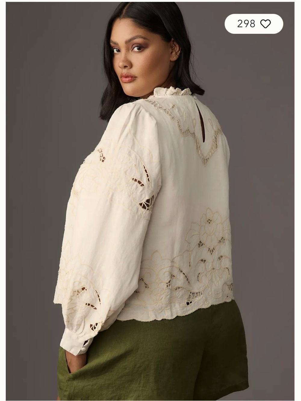 Anthropologie Lainie High Neck Ivory Lace Cutwork Long-Sleeve Blouse - Picture 6 of 11